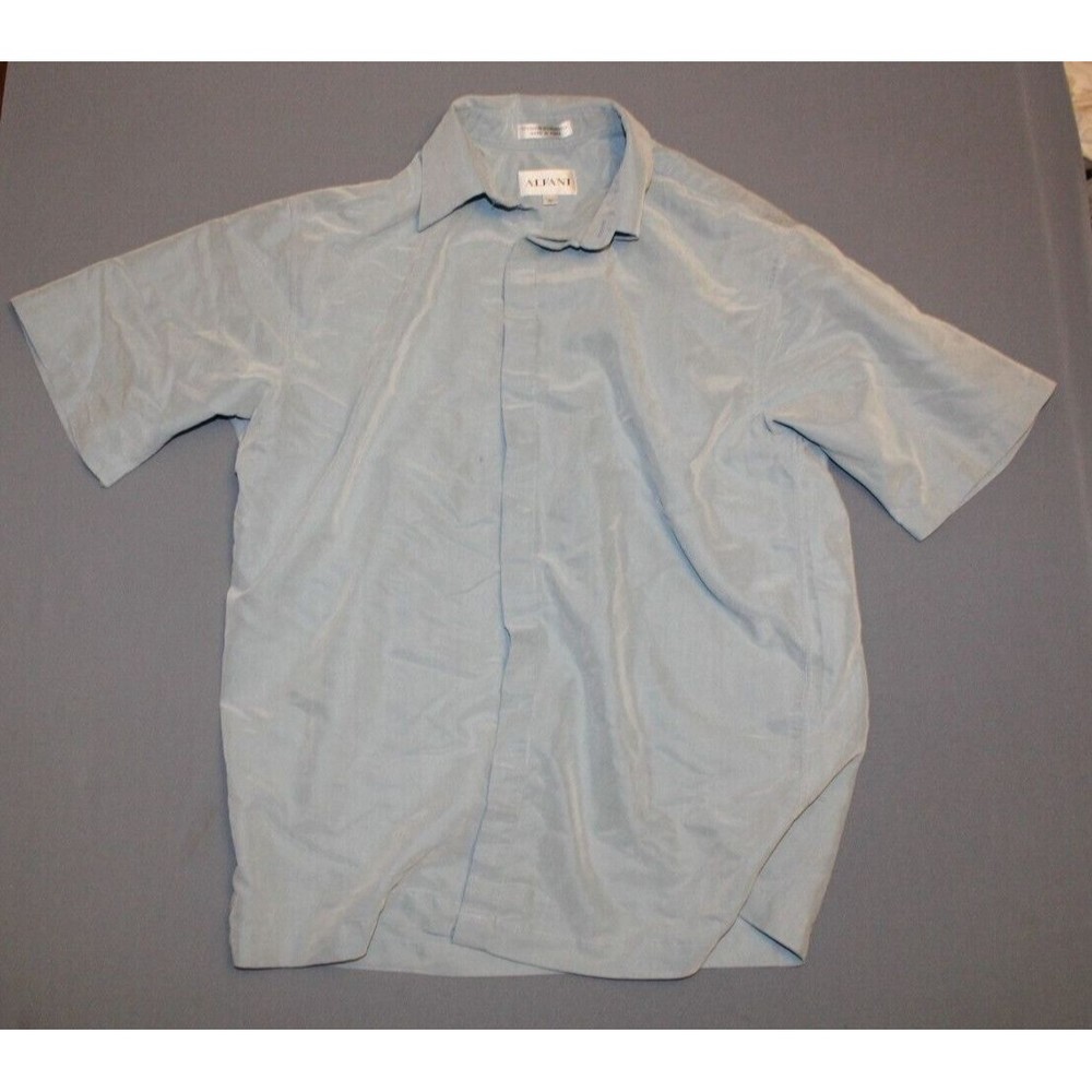 Alfani Mens suede feel Casual Button Down Short Sleeve Shirt light blue small